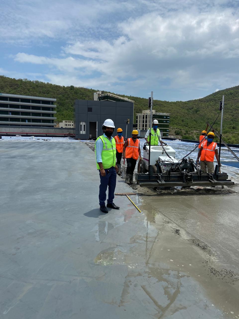 Large industrial concrete slab during finishing work