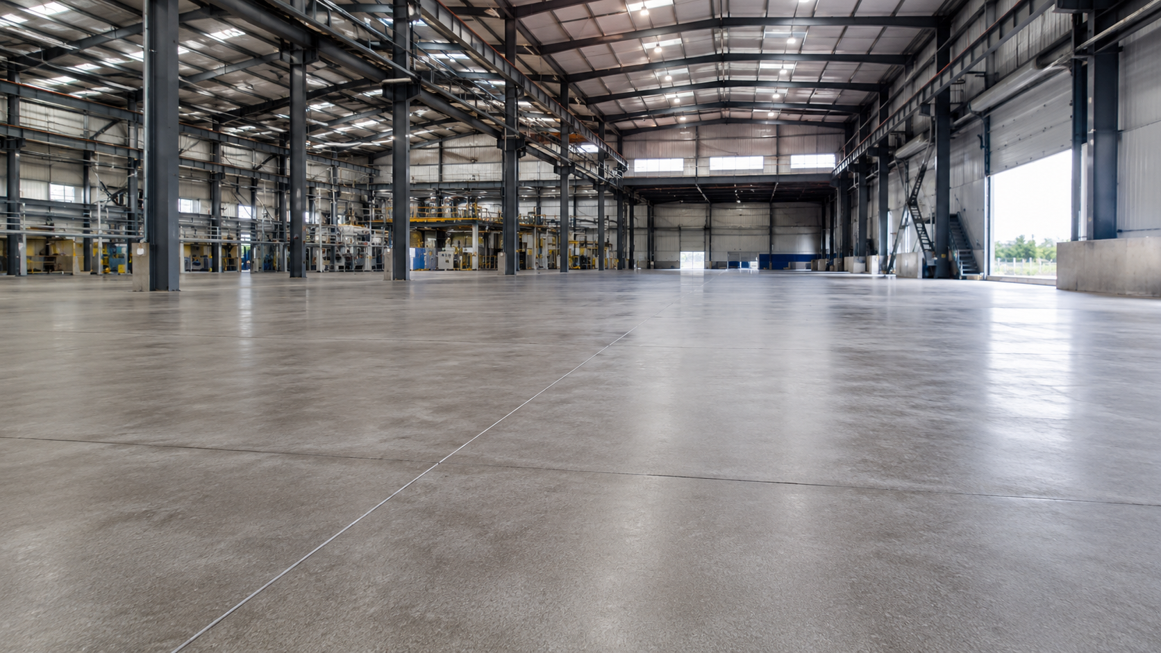 Completed industrial Laser screed concrete flooring inside a manufacturing facility in Chakan